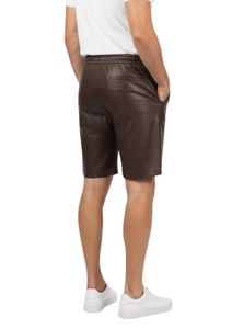 <b>Mens</b> Premium Genuine Leather Lounge <b>Shorts</b> with Elastic Drawstring Waist Chocolate <b>Brown</b> - Product Image 4