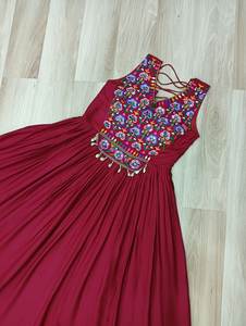 Indian Navratri Designer Women's Elegant Silk Dress Long Gown Mirror work Lace Border Indian Pakistani Style Party Wear - Product Image 4