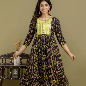 Premium Quality Short Gown With Sequence Embroidery Work on Neck Cotton Fabric Handloom Indian Manufacturer - Product Image 1