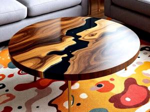 Table à manger en bois d'acacia en résine artisanale moderne de luxe, table de salon imperméable pour mariage, retraite, sympathie, Diwali - Product Image 3