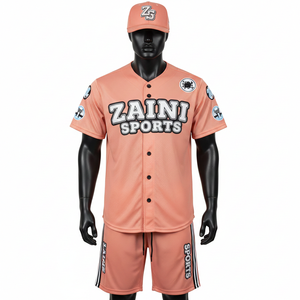 Ensemble short de baseball pour homme en tissu maille polyester premium respirant couleur pêche avec logo personnalisé en twill pour homme - Product Image 1