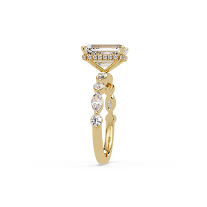 Vintage 14K Pure Gold Emerald Cut Lab Grown Diamond 3.00 Ct IGI Certified Engagement Ring Marquise & Round Cluster Wedding Rings - Product Image 4