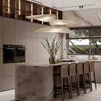 Set Kabinet Dapur Lengkap Modern Mewah Melengkung Berpalang Warna Beige untuk Proyek Pembangunan Vila Apartemen