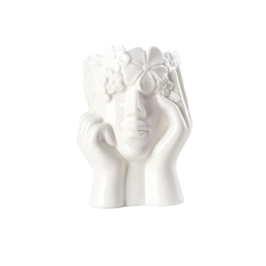 Vase en céramique pour la décoration de la maison, pot à fleurs artistique en forme de visage humain, jardinière sculpturale moderne pour la décoration de table et de salon - Product Image 1