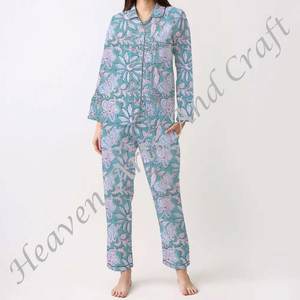 Ensemble de pyjama pour femmes 100% coton, vêtements de maison doux, ensemble de pyjama printemps/été, motif floral/CHARACTERE/Lettre/Motif/Vacances/Arbre, PJ017 - Product Image 3