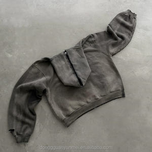 Vêtements de rue d'hiver en gros pour hommes, fermeture éclair, coton lourd, délavé à l'acide, épaules tombantes, surdimensionné, haute qualité - Product Image 4