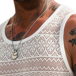 <b>White</b> Solid 100% Cotton Men's <b>Tank</b> <b>Top</b> Crew Neck Breathable Quick Dry Knitted Vest Layering Shirt for Casual Party - Product Image 5