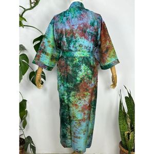 Upcycle Boho Chic Vintage Elegance Silk Sari Kimono Recycled House <b>Robe</b> Duster Cardigan <b>Beach</b> Cover up Sarong - Product Image 5