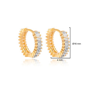 Cubic Zircon Stone Baguette <b>Hoop</b> Design <b>Earrings</b> Handcrafted Turkish Wholesale 925 <b>Sterling</b> <b>Silver</b> Jewelry - Product Image 1