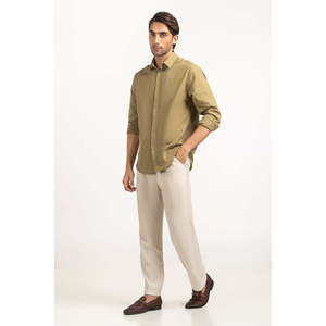 Chemises décontractées pour hommes, double boutonnage, 80 % coton, 20 % lin, popeline rayée, teinture unie, fourniture ODM - Product Image 5