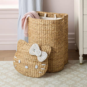 Adorable Water Hyacinth Kitty <b>Basket</b> with Lid Handmade Eco Friendly Animal Hamper for Toys Laundry and Blankets OEM ODM - Product Image 5