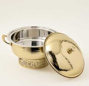 Casserole de serveur de nourriture en acier inoxydable doré avec support de conception de marteau arabe pour buffet de fête, mariage et hôtel - Product Image 2
