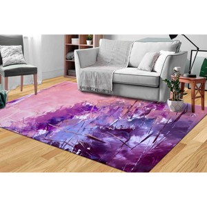 Tapis imprimé - Motif peinture rose et violet, tapis d'escalier moderne, avec poils doux - Product Image 2