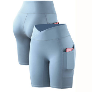 Shorts de sport personnalisés bleu ciel pour femmes, shorts serrés, taille haute, sport, séchage rapide, respirant, shorts de cyclisme, shorts de fitness avec poches - Product Image 1