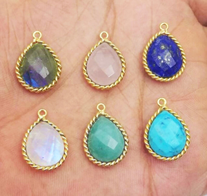 ลาบราดอไรต์จี้หยดน้ำตาสีฟ้า15X12มม.,พลอยรูปทรงหยดน้ำสีทองเงินสเตอลิงแบบบิดเกลียวใส่กำไลข้อมือ - Product Image 4