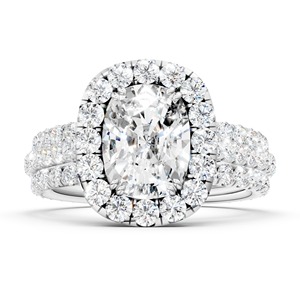 Bague de fiançailles de luxe en moissanite taille ovale avec halo pour femme, en or blanc 18 carats, bague de mariage diamantée - Product Image 1
