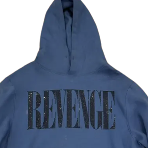 Sweat à capuche bleu surdimensionné avec strass vengeance lettre imprimer Streetwear unisexe coton lourd pull Hip Hop mode Style sweats à capuche - Product Image 4