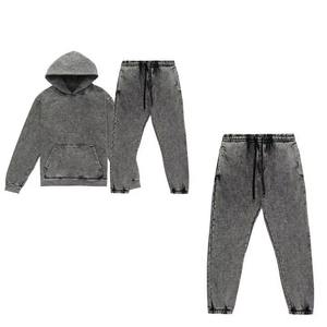 Conjunto de Sudadera con Capucha y Pantalones Grises, Color Sólido, Casual, Largo, con Cordón en la Cintura, Traje Deportivo de Algodón para Niños - Product Image 1