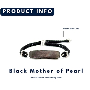 Bracelet rectangulaire arrondi en argent 925 |   Cordon en nacre noire et cristal |   Bijoux pour femmes sur mesure OEM - Product Image 2