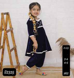 Traje de terciopelo para niñas, vestidos étnicos, ropa de fiesta, vestido suave de boda de invierno para niñas pequeñas, niños, conjunto indio último 2025 para hermanos - Product Image 2