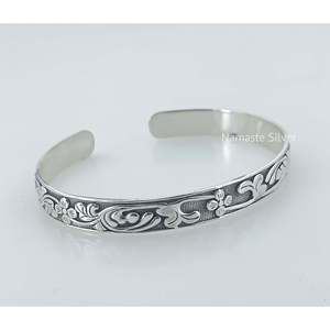 925 Sterling Silver Open <b>Cuff</b> Floral Bangle Handmade Adjustable Fine <b>Cuff</b> <b>Earrings</b> for Women's Birthday Valentine's Day - Product Image 6