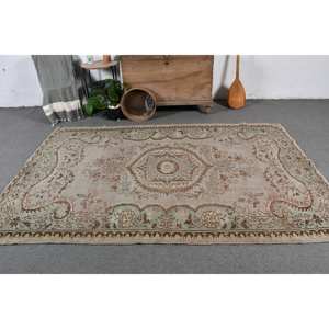 Alfombra turca vintage beige azul 5,3x8,3 pies clásica área grande lana látex Rectangular Patchwork para pasillo habitación alfombra - Product Image 2