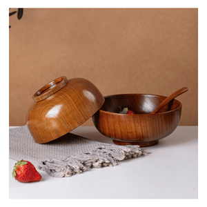 Bol en bois naturel massif pour servir des salades, des fruits, des collations et la présentation sur la table à manger, origine Vietnam - Product Image 6