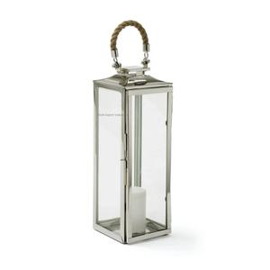 Linterna de vela de acero y vidrio de calidad Superior hecha a mano para el hogar y Navidad linterna de plata decorativa con mango de cuerda - Product Image 1