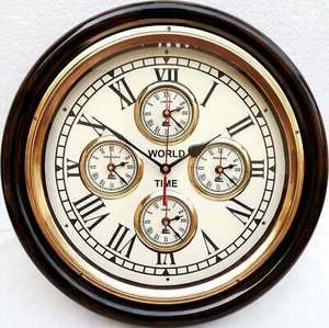 Classical Round Wooden <b>Wall</b> Clock With Shiny Polish Customized Round Wooden and Brass <b>Wall</b> Clock - Product Image 2