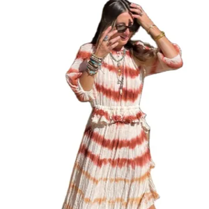 Vacaciones de verano New Look Sostenible Tie-Dye Impreso Sin espalda Vestido largo Maxi Hasta el suelo Botón Decoración Natural Lavable - Product Image 1