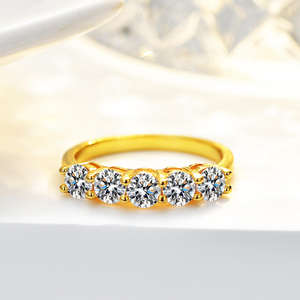 Anillo de Plata de Ley S925 con 5 Piedras de Moissanita de Lujo, 0.30ct, Estilo Tenis, Media Eternidad, Anillo de Bodas, Joyería, Regalo - Product Image 2