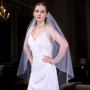 Velo de Novia de Malla Color Marfil Bridella BV128-IY1, Estilo Vintage Hecho a Mano con Borde de Cuentas de Cristal, Una Capa para la Belleza de la Fiesta Nupcial - Product Image 5