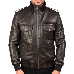 Veste en cuir pour homme, design personnalisé, marron foncé et noir, nouvelle collection 2026, qualité supérieure, style décontracté tendance avec col montant et fermeture éclair - Product Image 1