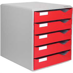 Leitz Extra-Wide DIN A4 <b>Paper</b> & Media Box with 5 Drawers Light Grey Housing and <b>Red</b> Drawers - Product Image 2