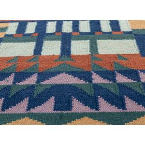 พรมขนสัตว์ทอลายตารางสีน้ำเงิน ลายเรขาคณิตเพชร ทำด้วยมือสำหรับวัยรุ่น สำหรับตกแต่งบ้าน ห้องนั่งเล่น ห้องโถง-Adwl-13169 - Product Image 3