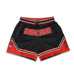 Short de basket-ball noir personnalisé avec logo brodé respirant maille tricotée taille élastique anti-rides caractéristique fermeture à glissière - Product Image 2