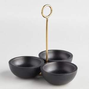 Lot de 3 bols en bois avec base en métal argenté Ustensiles de cuisine en bois naturel et métal Vaisselle Fruits secs Dates Bol Forme ronde Table - Product Image 3