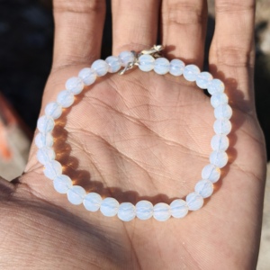 Natural White Moonstone Smooth Round Gemstone Sterling <b>Silver</b> Bracelet White Moonstone Crystal Jewelry <b>for</b> Women/Girls - Product Image 1