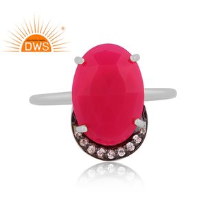 Meilleure qualité en argent sterling fin Cz naturel et calcédoine rose bague empilable fabricant de bijoux personnalisés - Product Image 3