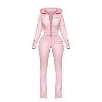 Nouvelle Tendance OEM : Ensemble Deux Pièces Rose pour Femme, comprenant une Veste Zippée et un Sweat-Court Uni Effet Délavé Vintage, avec Logo Personnalisé