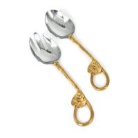 Prix de gros Ensemble de service à salade en laiton et acier inoxydable avec branche Cuillère Fourchette Outil de service Vaisselle Cuillères Ensemble de couverts