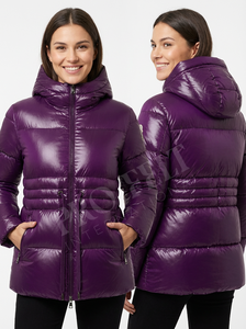 Chaqueta Acolchada Brillante Personalizada para Mujer, Abrigo de Invierno con Capucha, Chaqueta Acolchada Brillante, Cálida, de Manga Larga, Transpirable - Product Image 4