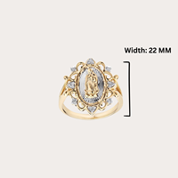 Anillo de Aleación de Alta Gama con Diseño Religioso Cristiano, Antideslustre, Moderno, Bicolor, Chapado en Rodio, con Circonitas, de la Virgen María, para Mujer