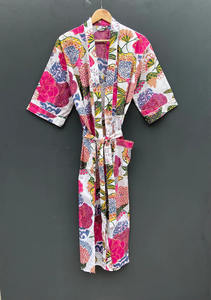 Kimono de algodón blanco con estampado de frutas, ropa de dormir para mujer, albornoz, bata, talla única para verano y otoño - Product Image 3