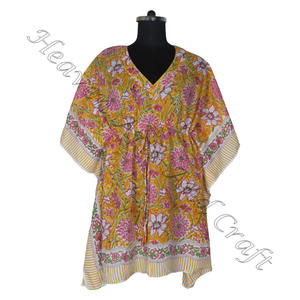 Kaftan de algodón con estampado de bloque de mano, caftán indio hecho a mano KFCS122 Abaya Kaftan Caftan árabe Jalabiya Dubai, estampado de bloque de mano a la moda - Product Image 5