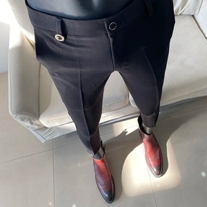 Pantalon solide à taille élastique pour homme, pantalon de bureau ou d'affaires, longueur cheville, tendance 2025 - Product Image 5
