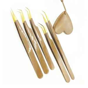 Pinzas de extensión de pestañas con logotipo personalizado, herramientas de extensión de pestañas con punta dentada de acero inoxidable ligero recubierto de Color marrón - Product Image 2