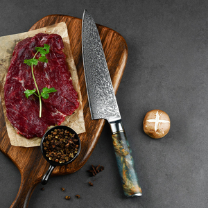 Venta al por mayor personalizado de alta calidad OEM ODM servicio profesional japonés de acero de cocina Damasco cuchillo de Chef con mango de madera verde - Product Image 3