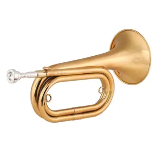 Buzina de cavidade banhada a ouro, trompete de cavidade com bolsa de transporte, instrumento musical para iniciantes, tira escolar