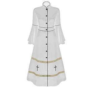 Compre vestido de pastor moderno púrpura de alta calidad con ceremonias bordadas de cuello romano de toque tradicional - Product Image 5